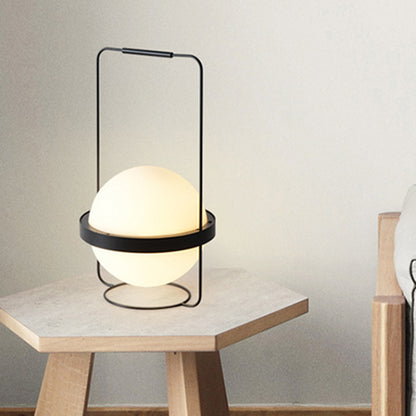 1 Head Bedroom Task Lighting Modern Black Night Table Lamp with Ball Milky Glass Shade Black Clearhalo 'Lamps' 'Table Lamps' Lighting' 384705