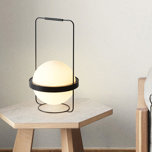 1 Head Bedroom Task Lighting Modern Black Night Table Lamp with Ball Milky Glass Shade Black Clearhalo 'Lamps' 'Table Lamps' Lighting' 384705