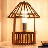 1 Head Living Room Task Lighting Asian Beige Desk Lamp with Handcrafted Wood Shade Clearhalo 'Lamps' 'Table Lamps' Lighting' 384727