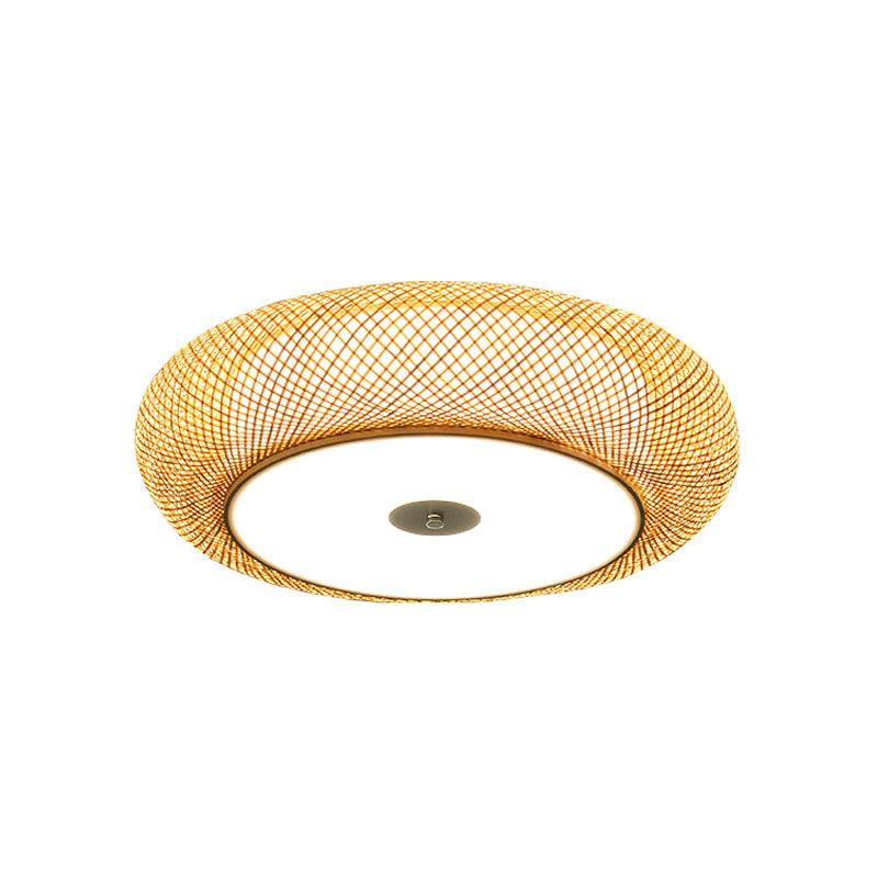 2 Heads Hand Woven Flush Mount Chinese Bamboo Close to Ceiling Lighting in Flaxen Clearhalo 'Ceiling Lights' 'Close To Ceiling Lights' 'Close to ceiling' 'Flush mount' Lighting' 384764
