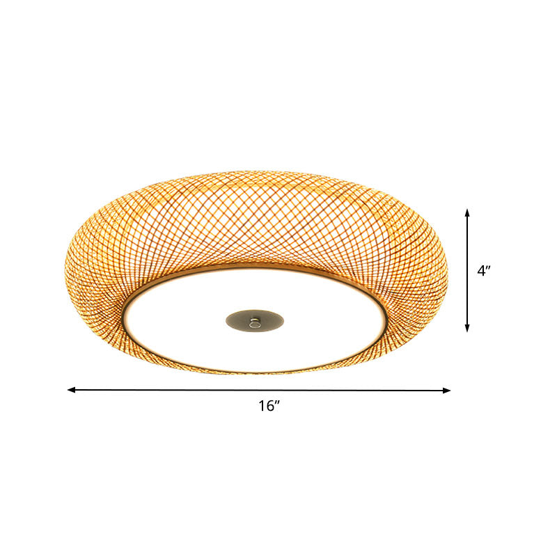 2 Heads Hand Woven Flush Mount Chinese Bamboo Close to Ceiling Lighting in Flaxen Clearhalo 'Ceiling Lights' 'Close To Ceiling Lights' 'Close to ceiling' 'Flush mount' Lighting' 384765