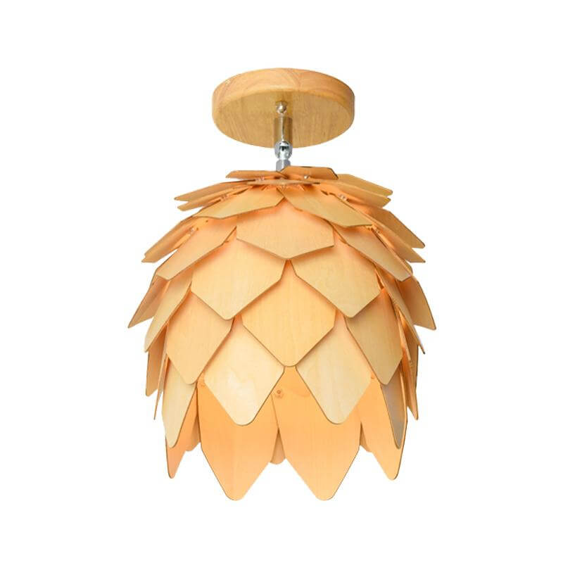 1 Bulb Bedroom Semi Flush Light Asia Beige Ceiling Mounted Fixture with Dome Wood Shade Clearhalo 'Ceiling Lights' 'Close To Ceiling Lights' 'Close to ceiling' 'Semi-flushmount' Lighting' 384773-sw