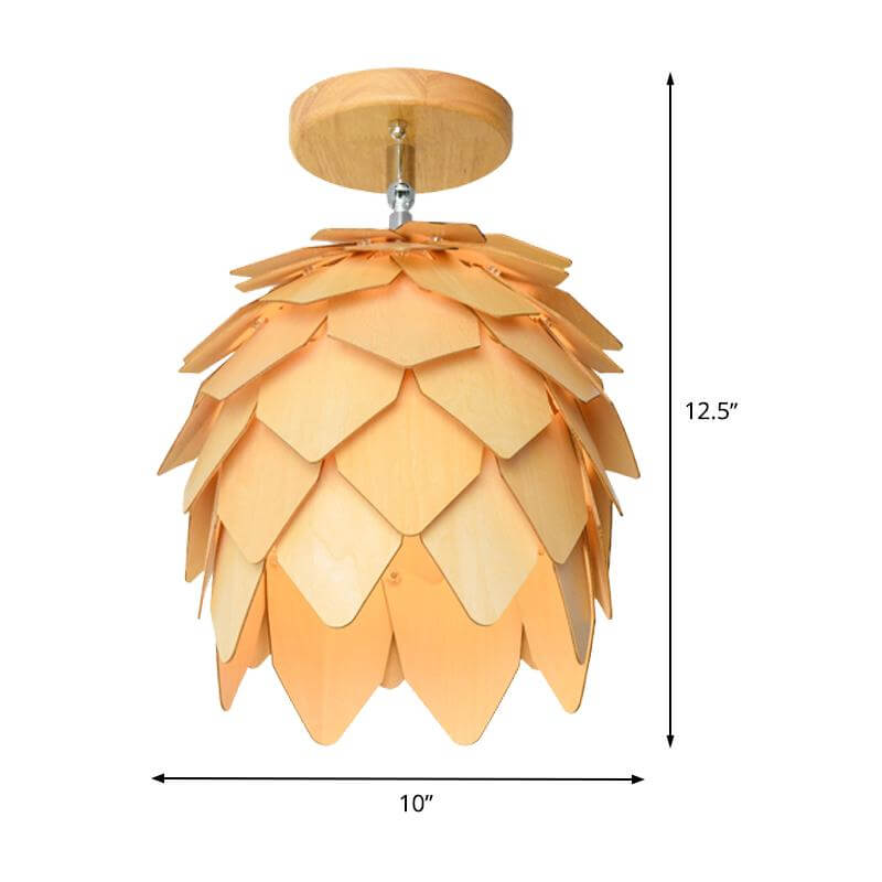 1 Bulb Bedroom Semi Flush Light Asia Beige Ceiling Mounted Fixture with Dome Wood Shade Clearhalo 'Ceiling Lights' 'Close To Ceiling Lights' 'Close to ceiling' 'Semi-flushmount' Lighting' 384775-sw