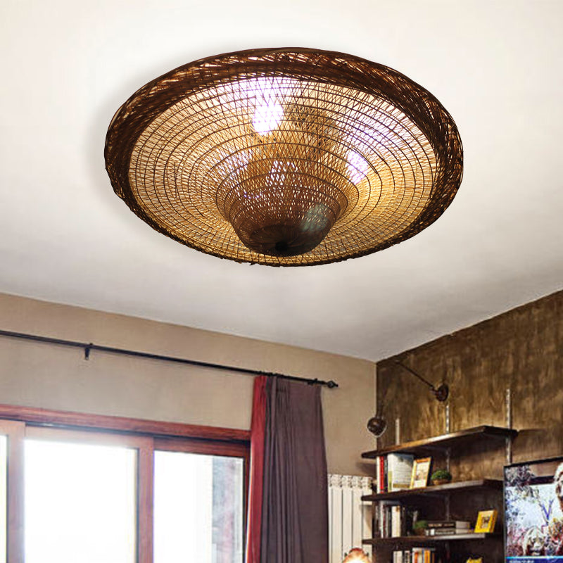 Bamboo Hand Twisted Flush Light Chinese 4 Bulbs Ceiling Mounted Fixture in Beige for Dining Room Beige Clearhalo 'Ceiling Lights' 'Close To Ceiling Lights' 'Close to ceiling' 'Flush mount' Lighting' 384796