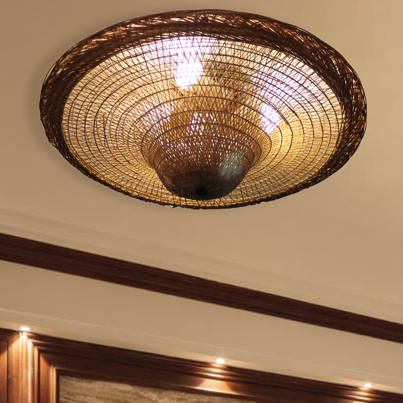 Bamboo Hand Twisted Flush Light Chinese 4 Bulbs Ceiling Mounted Fixture in Beige for Dining Room Clearhalo 'Ceiling Lights' 'Close To Ceiling Lights' 'Close to ceiling' 'Flush mount' Lighting' 384797