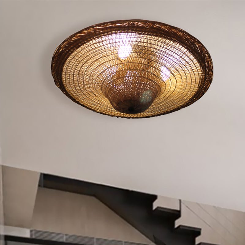 Bamboo Hand Twisted Flush Light Chinese 4 Bulbs Ceiling Mounted Fixture in Beige for Dining Room Clearhalo 'Ceiling Lights' 'Close To Ceiling Lights' 'Close to ceiling' 'Flush mount' Lighting' 384798