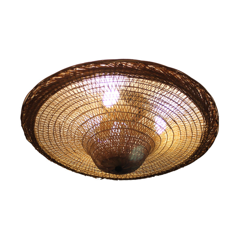 Bamboo Hand Twisted Flush Light Chinese 4 Bulbs Ceiling Mounted Fixture in Beige for Dining Room Clearhalo 'Ceiling Lights' 'Close To Ceiling Lights' 'Close to ceiling' 'Flush mount' Lighting' 384799
