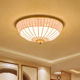 Asian 3 Heads Flush Mount Beige Hemisphere Close to Ceiling Lamp with Bamboo Shade Beige Clearhalo 'Ceiling Lights' 'Close To Ceiling Lights' 'Close to ceiling' 'Flush mount' Lighting' 384801