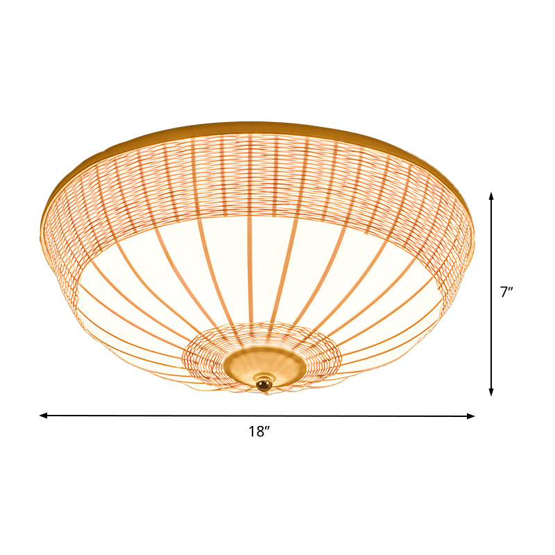 Asian 3 Heads Flush Mount Beige Hemisphere Close to Ceiling Lamp with Bamboo Shade Clearhalo 'Ceiling Lights' 'Close To Ceiling Lights' 'Close to ceiling' 'Flush mount' Lighting' 384805