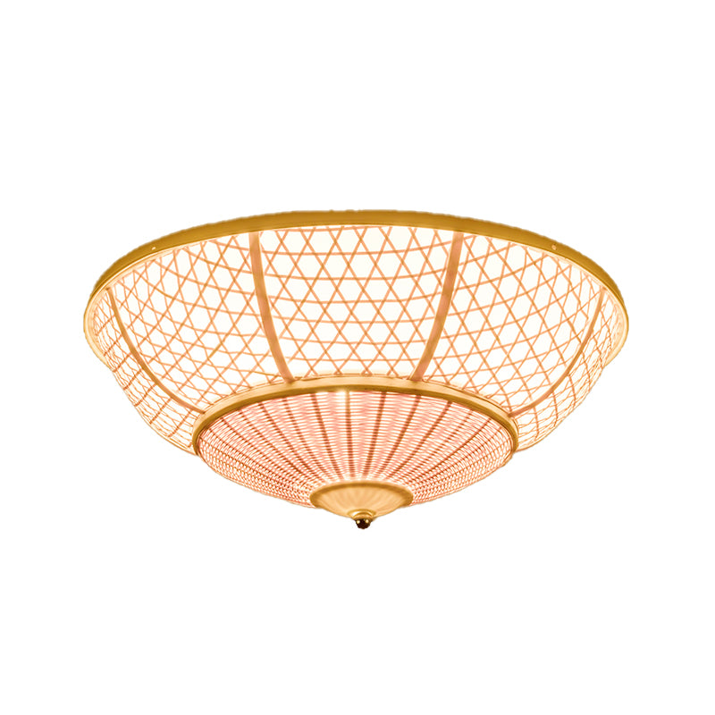 Dome Bamboo Flush Light Chinese 3 Bulbs Beige Ceiling Mounted Fixture for Living Room Clearhalo 'Ceiling Lights' 'Close To Ceiling Lights' 'Close to ceiling' 'Flush mount' Lighting' 384821