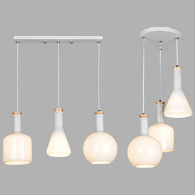 Triple Light Multi Pendant Light Fixture Bottle Opal Glass Modern Hanging Lamp, Linear/Round Canopy Clearhalo 'Ceiling Lights' 'Close To Ceiling Lights' 'Glass shade' 'Glass' 'Industrial Pendants' 'Industrial' 'Middle Century Pendants' 'Pendant Lights' 'Pendants' 'Tiffany' Lighting' 38756