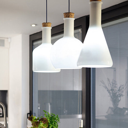 Triple Light Multi Pendant Light Fixture Bottle Opal Glass Modern Hanging Lamp, Linear/Round Canopy Clearhalo 'Ceiling Lights' 'Close To Ceiling Lights' 'Glass shade' 'Glass' 'Industrial Pendants' 'Industrial' 'Middle Century Pendants' 'Pendant Lights' 'Pendants' 'Tiffany' Lighting' 38759