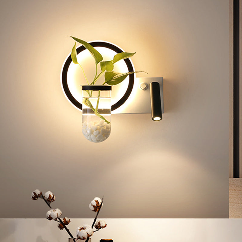 Round/Square Bedroom Sconce Light Industrial Clear Glass LED Black Wall Lighting in Warm/White Light Clearhalo 'Cast Iron' 'Glass' 'Industrial wall lights' 'Industrial' 'Middle century wall lights' 'Modern' 'Tiffany' 'Traditional wall lights' 'Wall Lamps & Sconces' 'Wall Lights' Lighting' 389725