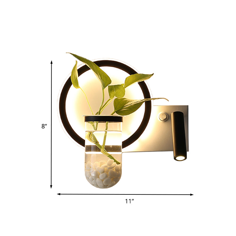 Round/Square Bedroom Sconce Light Industrial Clear Glass LED Black Wall Lighting in Warm/White Light Clearhalo 'Cast Iron' 'Glass' 'Industrial wall lights' 'Industrial' 'Middle century wall lights' 'Modern' 'Tiffany' 'Traditional wall lights' 'Wall Lamps & Sconces' 'Wall Lights' Lighting' 389728