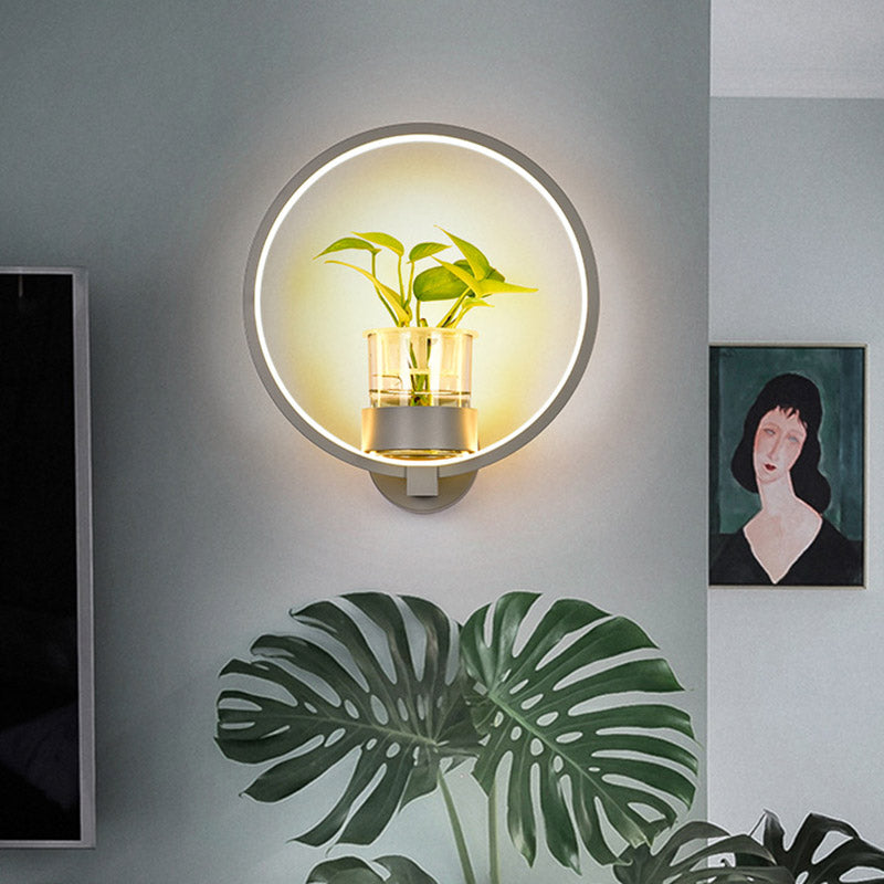 1 Head Metal Sconce Lighting Fixture Antique Black/Grey/White Circular Bedroom Wall Mount Light with Plant Cup Clearhalo 'Art deco wall lights' 'Cast Iron' 'Glass' 'Industrial wall lights' 'Industrial' 'Middle century wall lights' 'Modern' 'Rustic wall lights' 'Tiffany' 'Traditional wall lights' 'Wall Lamps & Sconces' 'Wall Lights' Lighting' 389880