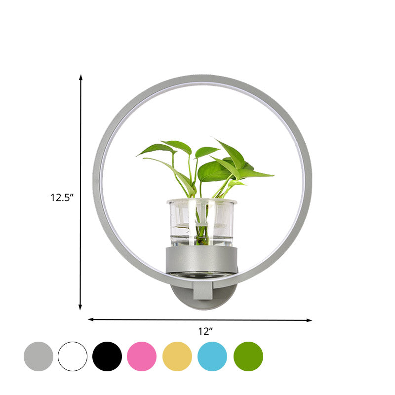 1 Head Metal Sconce Lighting Fixture Antique Black/Grey/White Circular Bedroom Wall Mount Light with Plant Cup Clearhalo 'Art deco wall lights' 'Cast Iron' 'Glass' 'Industrial wall lights' 'Industrial' 'Middle century wall lights' 'Modern' 'Rustic wall lights' 'Tiffany' 'Traditional wall lights' 'Wall Lamps & Sconces' 'Wall Lights' Lighting' 389883