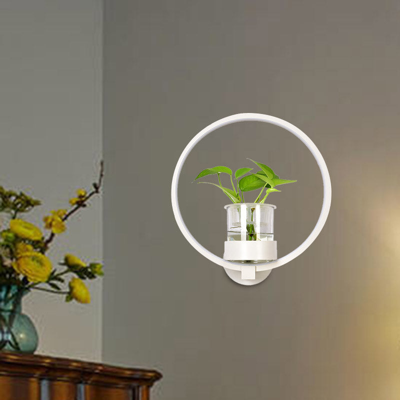 1 Head Metal Sconce Lighting Fixture Antique Black/Grey/White Circular Bedroom Wall Mount Light with Plant Cup Clearhalo 'Art deco wall lights' 'Cast Iron' 'Glass' 'Industrial wall lights' 'Industrial' 'Middle century wall lights' 'Modern' 'Rustic wall lights' 'Tiffany' 'Traditional wall lights' 'Wall Lamps & Sconces' 'Wall Lights' Lighting' 389885