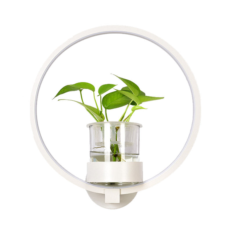 1 Head Metal Sconce Lighting Fixture Antique Black/Grey/White Circular Bedroom Wall Mount Light with Plant Cup Clearhalo 'Art deco wall lights' 'Cast Iron' 'Glass' 'Industrial wall lights' 'Industrial' 'Middle century wall lights' 'Modern' 'Rustic wall lights' 'Tiffany' 'Traditional wall lights' 'Wall Lamps & Sconces' 'Wall Lights' Lighting' 389886