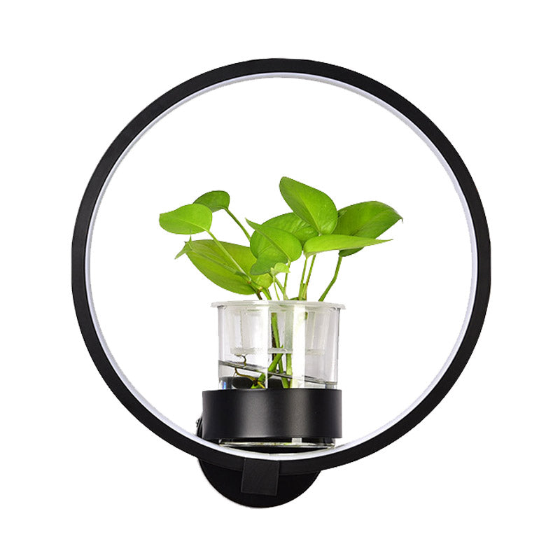 1 Head Metal Sconce Lighting Fixture Antique Black/Grey/White Circular Bedroom Wall Mount Light with Plant Cup Clearhalo 'Art deco wall lights' 'Cast Iron' 'Glass' 'Industrial wall lights' 'Industrial' 'Middle century wall lights' 'Modern' 'Rustic wall lights' 'Tiffany' 'Traditional wall lights' 'Wall Lamps & Sconces' 'Wall Lights' Lighting' 389889