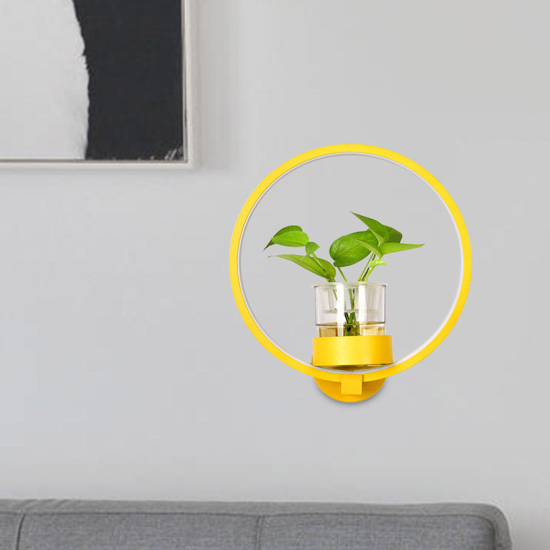 1 Head Metal Sconce Lighting Fixture Antique Black/Grey/White Circular Bedroom Wall Mount Light with Plant Cup Clearhalo 'Art deco wall lights' 'Cast Iron' 'Glass' 'Industrial wall lights' 'Industrial' 'Middle century wall lights' 'Modern' 'Rustic wall lights' 'Tiffany' 'Traditional wall lights' 'Wall Lamps & Sconces' 'Wall Lights' Lighting' 389894