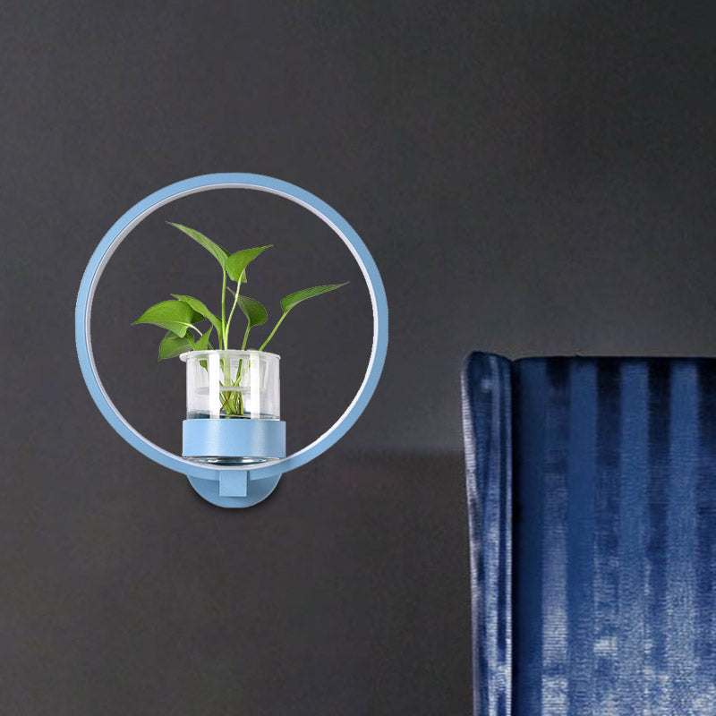 1 Head Metal Sconce Lighting Fixture Antique Black/Grey/White Circular Bedroom Wall Mount Light with Plant Cup Clearhalo 'Art deco wall lights' 'Cast Iron' 'Glass' 'Industrial wall lights' 'Industrial' 'Middle century wall lights' 'Modern' 'Rustic wall lights' 'Tiffany' 'Traditional wall lights' 'Wall Lamps & Sconces' 'Wall Lights' Lighting' 389897