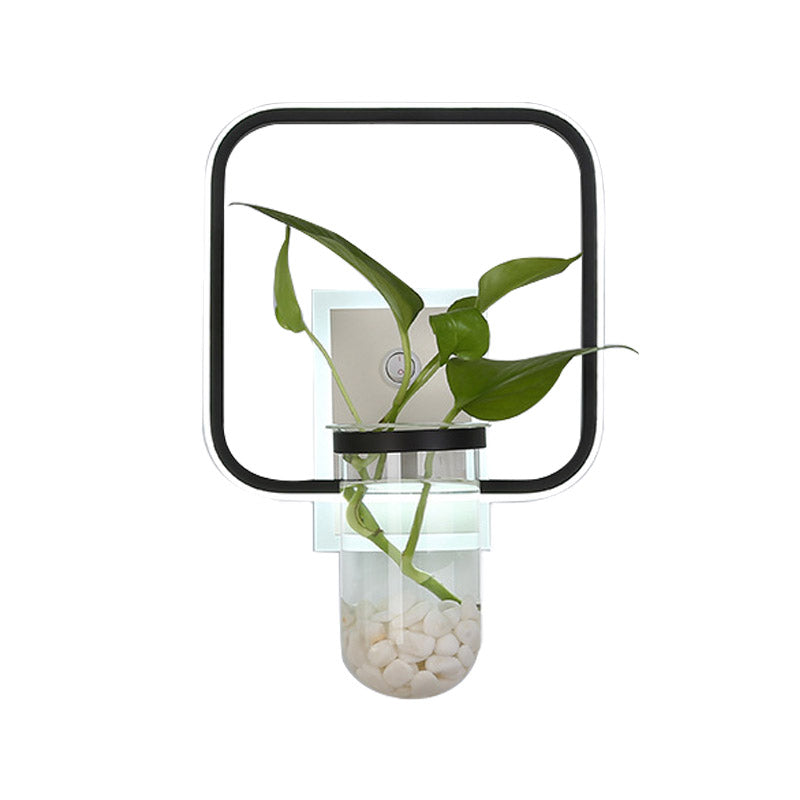 Industrial Round/Square Sconce Light Fixture LED Metal Wall Mount Lamp in Black with Plant Cup for Bedroom Clearhalo 'Art deco wall lights' 'Cast Iron' 'Glass' 'Industrial wall lights' 'Industrial' 'Middle century wall lights' 'Modern' 'Rustic wall lights' 'Tiffany' 'Traditional wall lights' 'Wall Lamps & Sconces' 'Wall Lights' Lighting' 389915