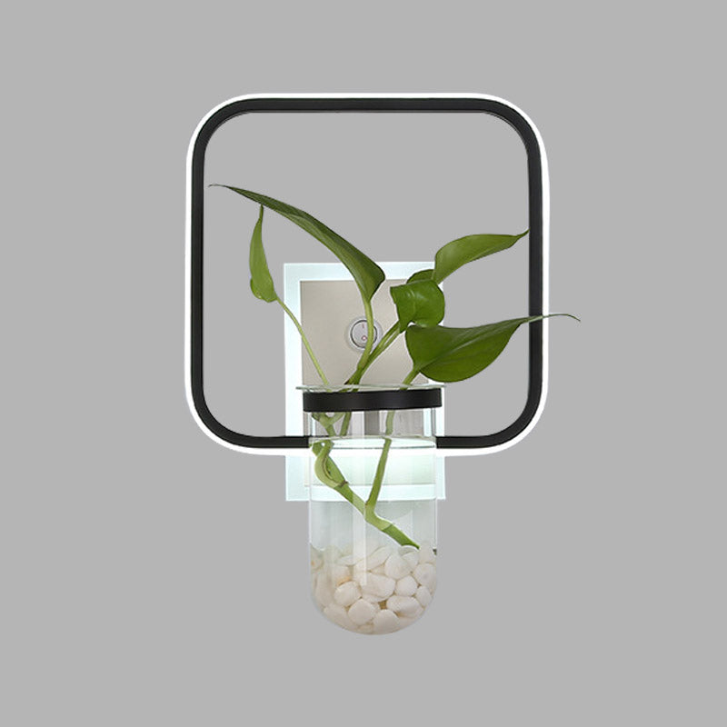 Industrial Round/Square Sconce Light Fixture LED Metal Wall Mount Lamp in Black with Plant Cup for Bedroom Clearhalo 'Art deco wall lights' 'Cast Iron' 'Glass' 'Industrial wall lights' 'Industrial' 'Middle century wall lights' 'Modern' 'Rustic wall lights' 'Tiffany' 'Traditional wall lights' 'Wall Lamps & Sconces' 'Wall Lights' Lighting' 389916