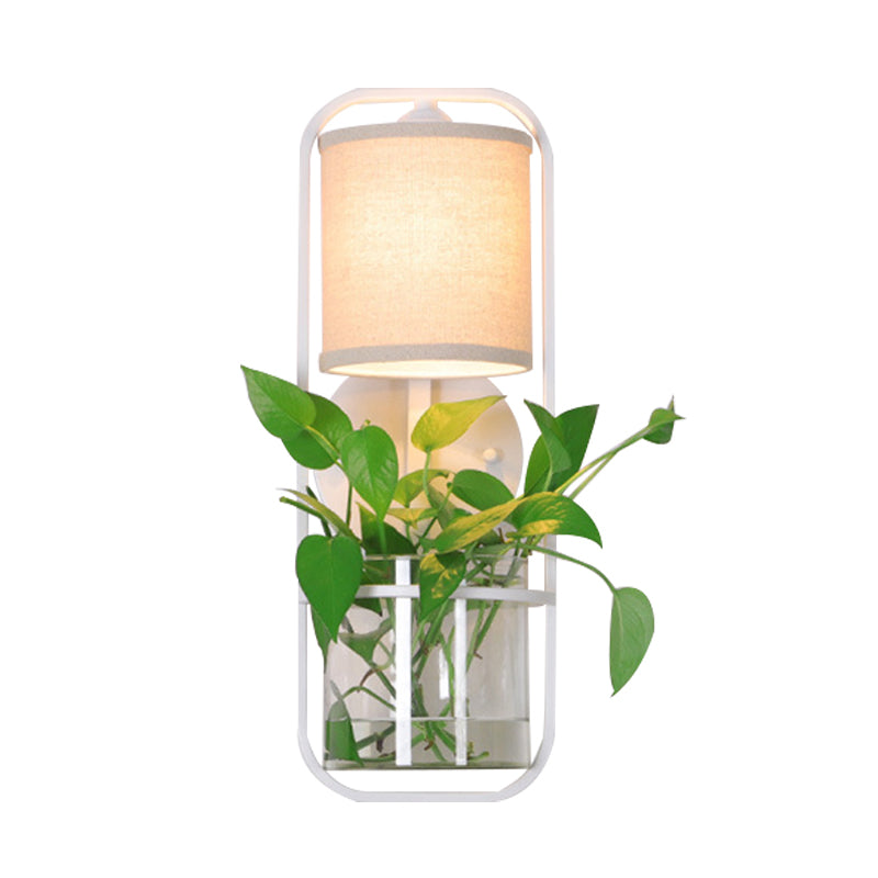 Metal Black/White Sconce Wall Light Cylinder 1 Head LED Industrial Wall Lighting Fixture for Bedroom Clearhalo 'Art deco wall lights' 'Cast Iron' 'Glass' 'Industrial wall lights' 'Industrial' 'Middle century wall lights' 'Modern' 'Rustic wall lights' 'Tiffany' 'Traditional wall lights' 'Wall Lamps & Sconces' 'Wall Lights' Lighting' 389929