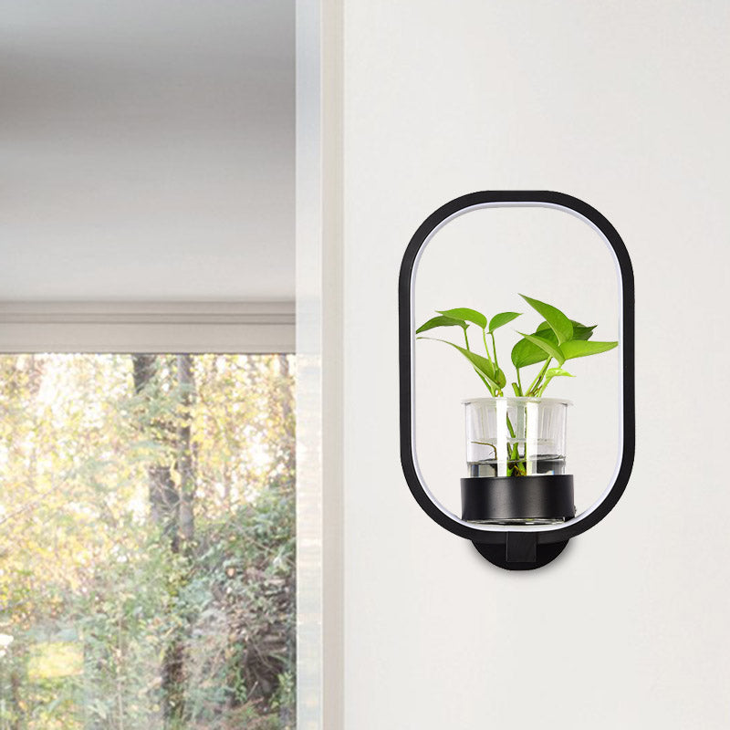 Oval Metal Sconce Wall Lighting Industrial LED Living Room Wall Light Fixture in Black/Grey/White Clearhalo 'Art deco wall lights' 'Cast Iron' 'Glass' 'Industrial wall lights' 'Industrial' 'Middle century wall lights' 'Modern' 'Rustic wall lights' 'Tiffany' 'Traditional wall lights' 'Wall Lamps & Sconces' 'Wall Lights' Lighting' 390002