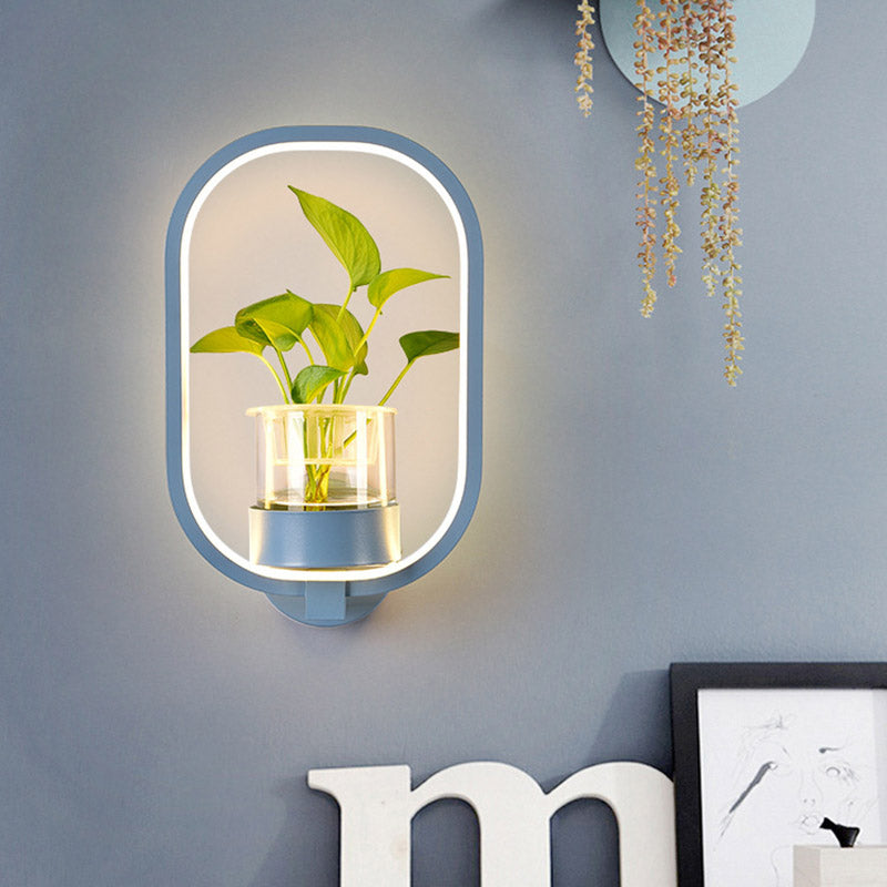 Oval Metal Sconce Wall Lighting Industrial LED Living Room Wall Light Fixture in Black/Grey/White Blue Clearhalo 'Art deco wall lights' 'Cast Iron' 'Glass' 'Industrial wall lights' 'Industrial' 'Middle century wall lights' 'Modern' 'Rustic wall lights' 'Tiffany' 'Traditional wall lights' 'Wall Lamps & Sconces' 'Wall Lights' Lighting' 390004