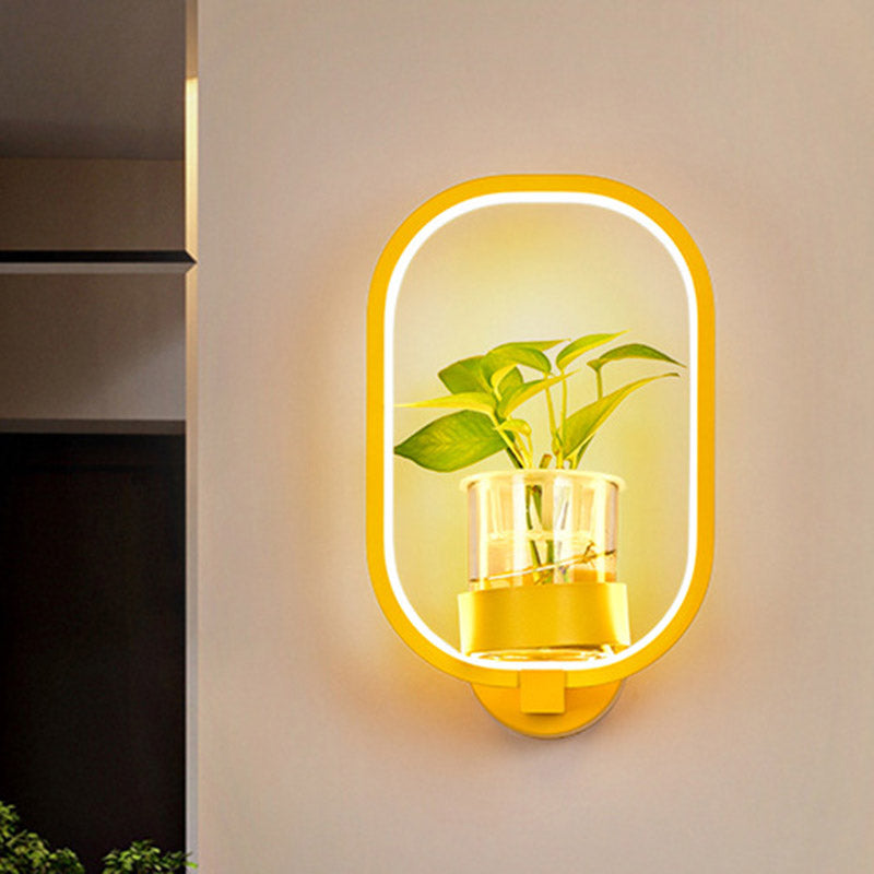 Oval Metal Sconce Wall Lighting Industrial LED Living Room Wall Light Fixture in Black/Grey/White Yellow Clearhalo 'Art deco wall lights' 'Cast Iron' 'Glass' 'Industrial wall lights' 'Industrial' 'Middle century wall lights' 'Modern' 'Rustic wall lights' 'Tiffany' 'Traditional wall lights' 'Wall Lamps & Sconces' 'Wall Lights' Lighting' 390010