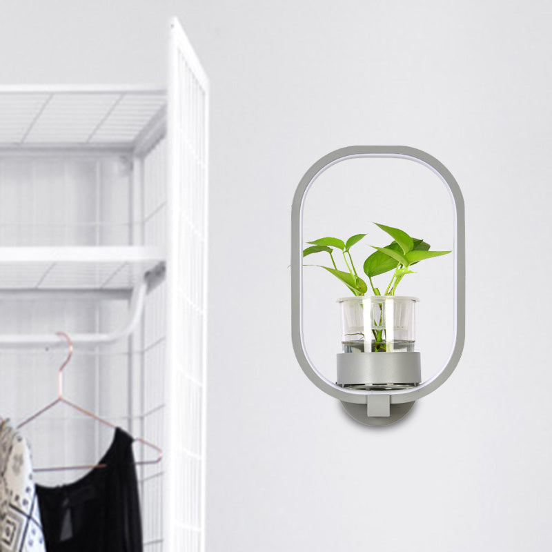 Oval Metal Sconce Wall Lighting Industrial LED Living Room Wall Light Fixture in Black/Grey/White Clearhalo 'Art deco wall lights' 'Cast Iron' 'Glass' 'Industrial wall lights' 'Industrial' 'Middle century wall lights' 'Modern' 'Rustic wall lights' 'Tiffany' 'Traditional wall lights' 'Wall Lamps & Sconces' 'Wall Lights' Lighting' 390014