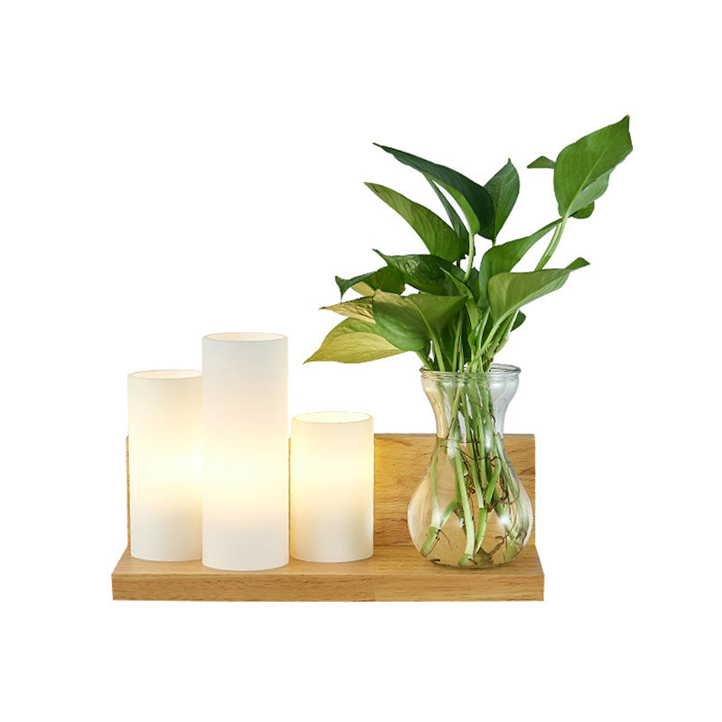 Opal Glass Cylinder Wall Lighting Industrial 1 Bulb Bedroom LED Wall Sconce Lamp in Wood, Left/Right Clearhalo 'Industrial wall lights' 'Industrial' 'Middle century wall lights' 'Tiffany' 'Wall Lamps & Sconces' 'Wall Lights' Lighting' 390142