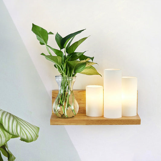 Opal Glass Cylinder Wall Lighting Industrial 1 Bulb Bedroom LED Wall Sconce Lamp in Wood, Left/Right Wood Right Clearhalo 'Industrial wall lights' 'Industrial' 'Middle century wall lights' 'Tiffany' 'Wall Lamps & Sconces' 'Wall Lights' Lighting' 390145