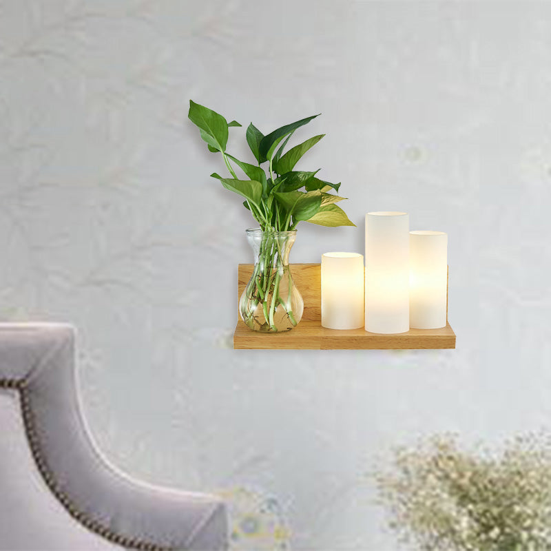 Opal Glass Cylinder Wall Lighting Industrial 1 Bulb Bedroom LED Wall Sconce Lamp in Wood, Left/Right Clearhalo 'Industrial wall lights' 'Industrial' 'Middle century wall lights' 'Tiffany' 'Wall Lamps & Sconces' 'Wall Lights' Lighting' 390146