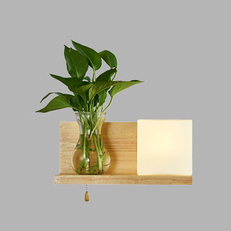 Minimalism Square Wall Light Fixture 1 Head White Glass LED Wall Sconce Lighting in Wood, Left/Right Clearhalo 'Industrial wall lights' 'Industrial' 'Middle century wall lights' 'Tiffany' 'Wall Lamps & Sconces' 'Wall Lights' Lighting' 390214
