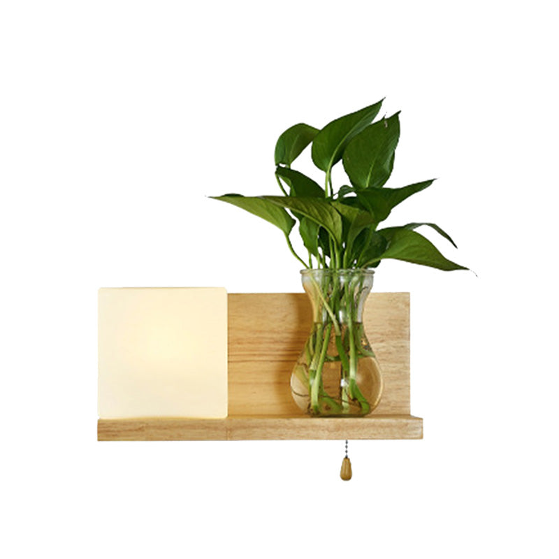 Minimalism Square Wall Light Fixture 1 Head White Glass LED Wall Sconce Lighting in Wood, Left/Right Clearhalo 'Industrial wall lights' 'Industrial' 'Middle century wall lights' 'Tiffany' 'Wall Lamps & Sconces' 'Wall Lights' Lighting' 390218