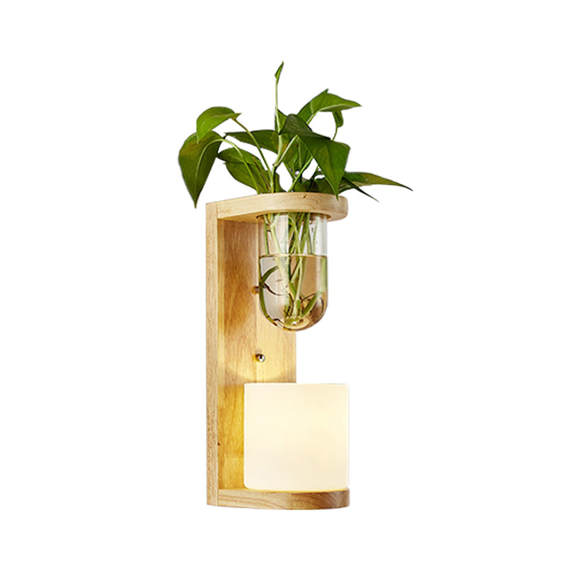 Barrel/Globe Opal Glass Up/Down Light Simple 1 Light Living Room LED Wall Mount Lighting in Wood Clearhalo 'Industrial wall lights' 'Industrial' 'Middle century wall lights' 'Tiffany' 'Wall Lamps & Sconces' 'Wall Lights' Lighting' 390558