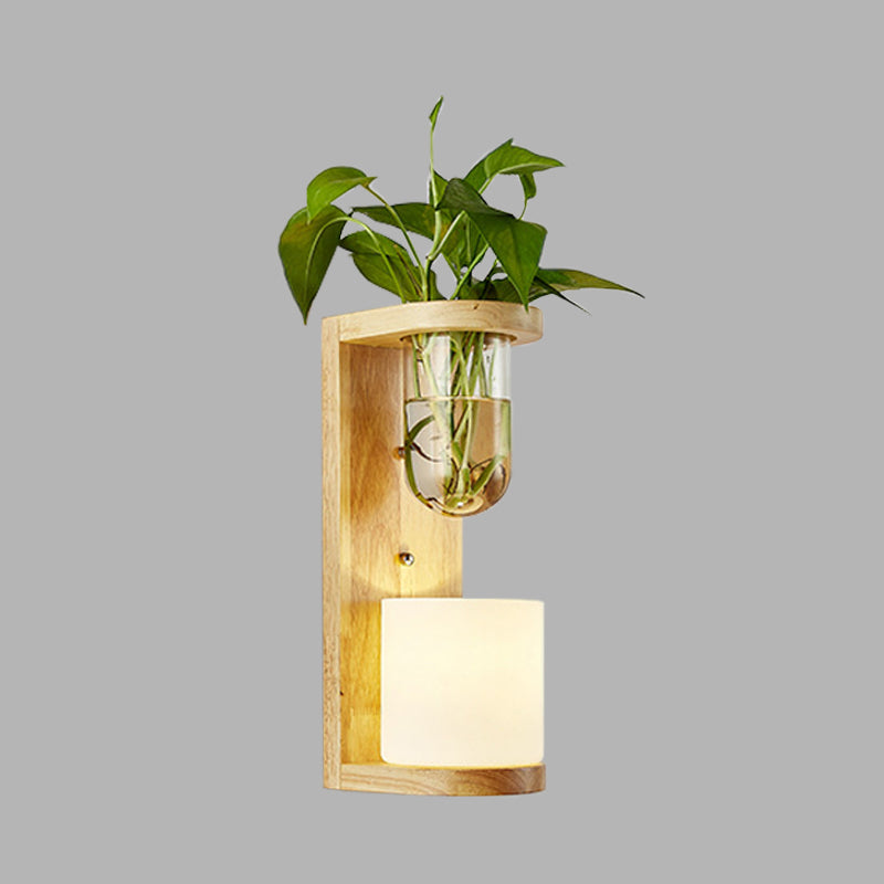 Barrel/Globe Opal Glass Up/Down Light Simple 1 Light Living Room LED Wall Mount Lighting in Wood Clearhalo 'Industrial wall lights' 'Industrial' 'Middle century wall lights' 'Tiffany' 'Wall Lamps & Sconces' 'Wall Lights' Lighting' 390559