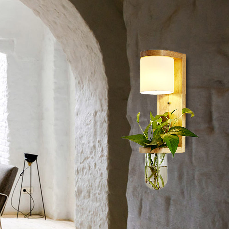 Barrel/Globe Opal Glass Up/Down Light Simple 1 Light Living Room LED Wall Mount Lighting in Wood Clearhalo 'Industrial wall lights' 'Industrial' 'Middle century wall lights' 'Tiffany' 'Wall Lamps & Sconces' 'Wall Lights' Lighting' 390562