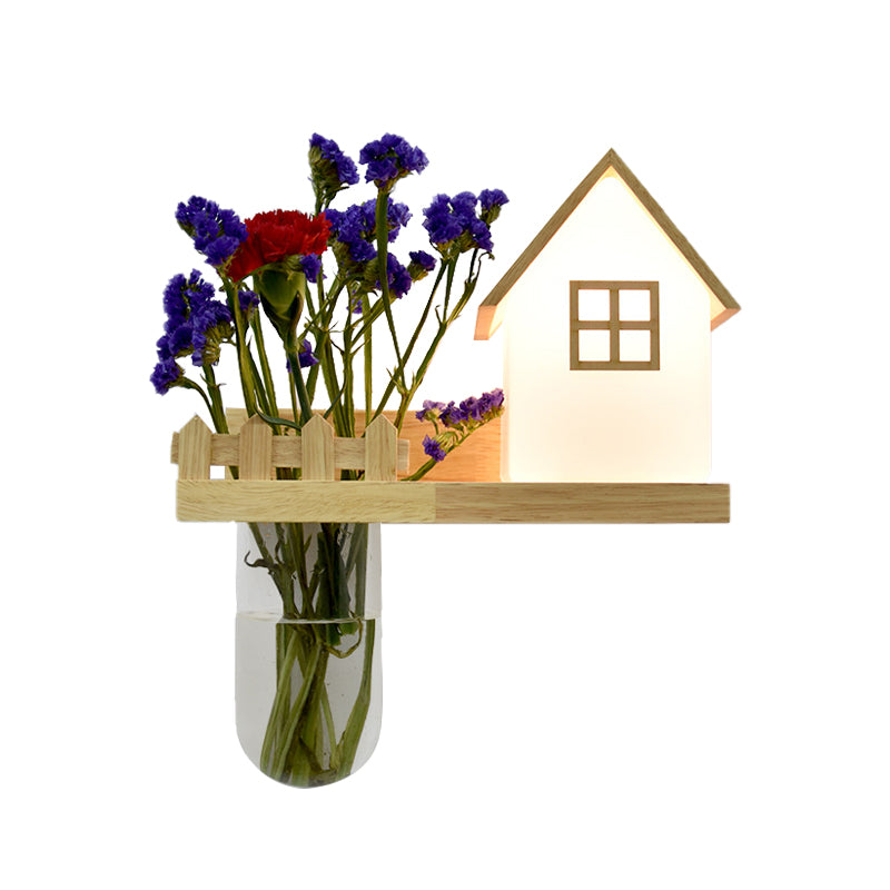 Wood House Sconce Wall Light Industrial Cream Glass 1-Light Restaurant LED Wall Lighting, Left/Right Clearhalo 'Industrial wall lights' 'Industrial' 'Middle century wall lights' 'Tiffany' 'Wall Lamps & Sconces' 'Wall Lights' Lighting' 390596