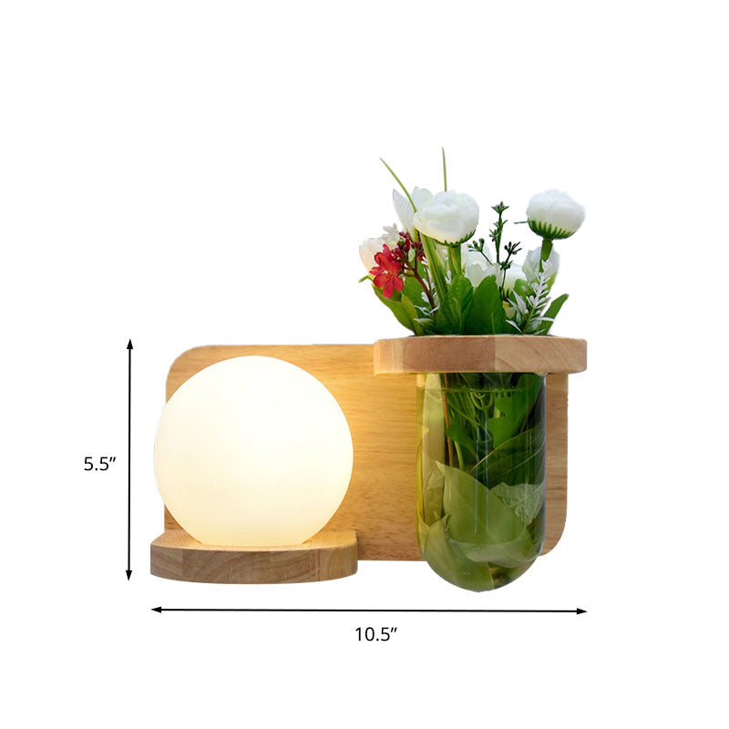 Milky Glass Orb Sconce Light Industrial 1 Head Bedroom LED Wall Lighting in Wood, Left/Right Clearhalo 'Industrial wall lights' 'Industrial' 'Middle century wall lights' 'Tiffany' 'Wall Lamps & Sconces' 'Wall Lights' Lighting' 390601