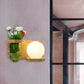 Milky Glass Orb Sconce Light Industrial 1 Head Bedroom LED Wall Lighting in Wood, Left/Right Clearhalo 'Industrial wall lights' 'Industrial' 'Middle century wall lights' 'Tiffany' 'Wall Lamps & Sconces' 'Wall Lights' Lighting' 390603