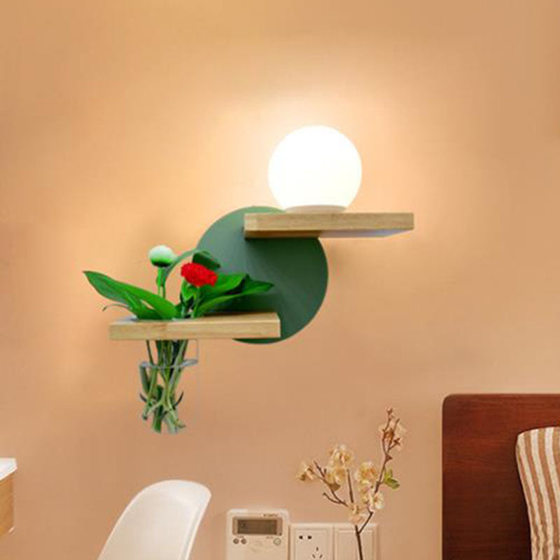 Simple Globe Sconce Fixture 1 Light Wooden LED Wall Lamp in Grey/White/Green for Living Room, Left/Right Clearhalo 'Industrial wall lights' 'Industrial' 'Middle century wall lights' 'Tiffany' 'Wall Lamps & Sconces' 'Wall Lights' Lighting' 390744