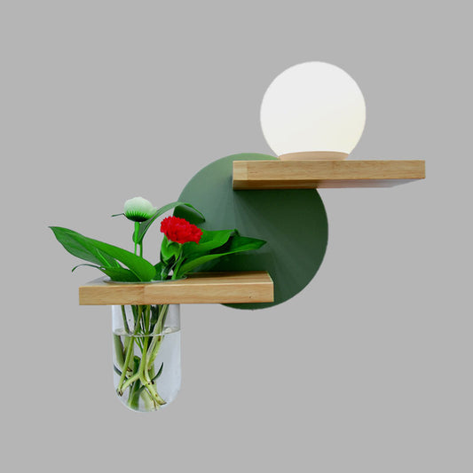 Simple Globe Sconce Fixture 1 Light Wooden LED Wall Lamp in Grey/White/Green for Living Room, Left/Right Clearhalo 'Industrial wall lights' 'Industrial' 'Middle century wall lights' 'Tiffany' 'Wall Lamps & Sconces' 'Wall Lights' Lighting' 390746