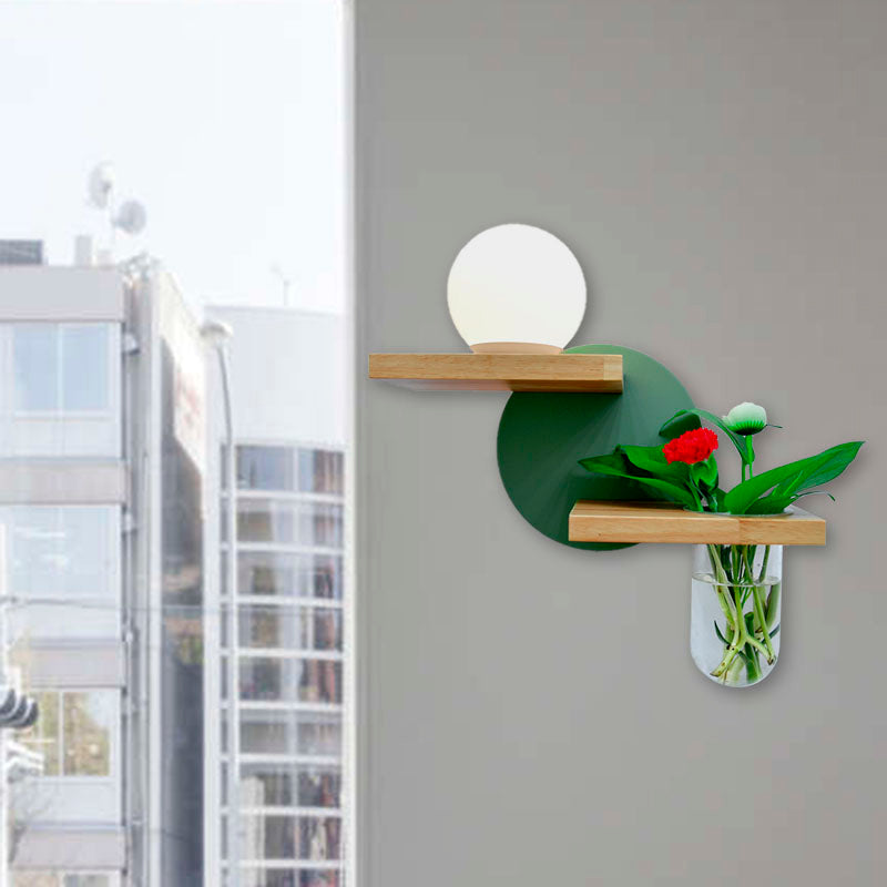 Simple Globe Sconce Fixture 1 Light Wooden LED Wall Lamp in Grey/White/Green for Living Room, Left/Right Green Left Clearhalo 'Industrial wall lights' 'Industrial' 'Middle century wall lights' 'Tiffany' 'Wall Lamps & Sconces' 'Wall Lights' Lighting' 390748