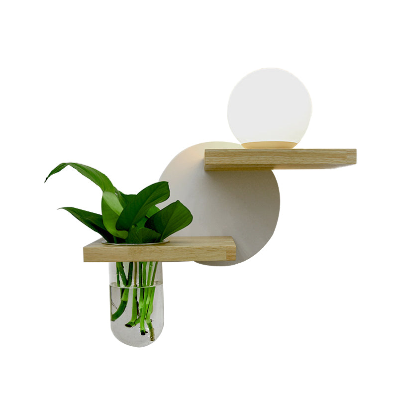 Simple Globe Sconce Fixture 1 Light Wooden LED Wall Lamp in Grey/White/Green for Living Room, Left/Right Clearhalo 'Industrial wall lights' 'Industrial' 'Middle century wall lights' 'Tiffany' 'Wall Lamps & Sconces' 'Wall Lights' Lighting' 390753