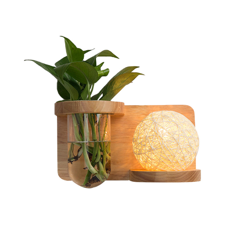 1 Head Barrel/Globe Wall Sconce Industrial Wood Opal Glass LED Wall Light Fixture for Living Room, Left/Right Clearhalo 'Industrial wall lights' 'Industrial' 'Middle century wall lights' 'Tiffany' 'Wall Lamps & Sconces' 'Wall Lights' Lighting' 390815