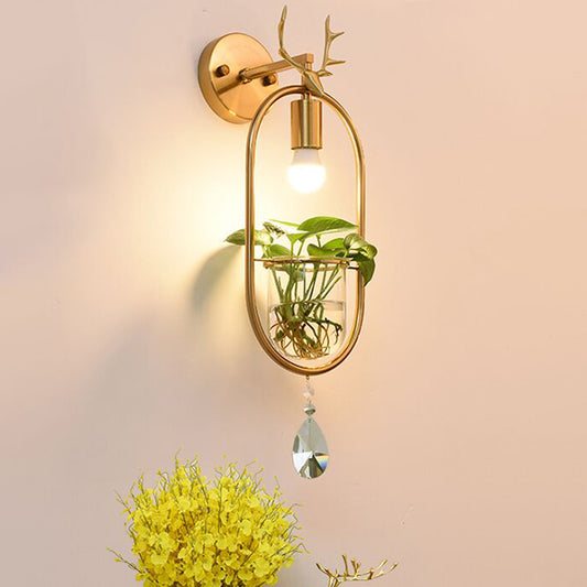 Industrial Antler Sconce Light Fixture 1 Bulb Metal LED Wall Mounted Lamp in Gold with Crystal Accent Clearhalo 'Art deco wall lights' 'Cast Iron' 'Glass' 'Industrial wall lights' 'Industrial' 'Middle century wall lights' 'Modern' 'Rustic wall lights' 'Tiffany' 'Traditional wall lights' 'Wall Lamps & Sconces' 'Wall Lights' Lighting' 390864
