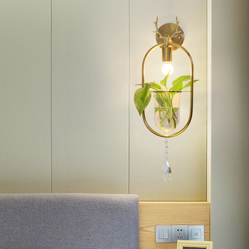 Industrial Antler Sconce Light Fixture 1 Bulb Metal LED Wall Mounted Lamp in Gold with Crystal Accent Clearhalo 'Art deco wall lights' 'Cast Iron' 'Glass' 'Industrial wall lights' 'Industrial' 'Middle century wall lights' 'Modern' 'Rustic wall lights' 'Tiffany' 'Traditional wall lights' 'Wall Lamps & Sconces' 'Wall Lights' Lighting' 390865